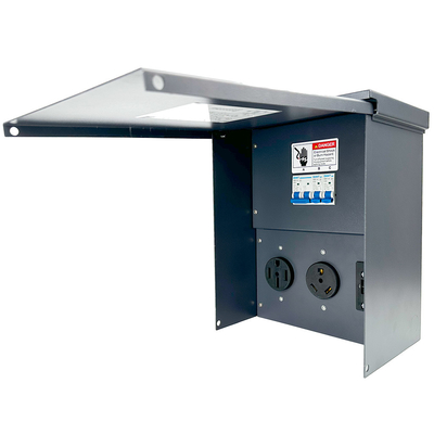 Syntax Temporary Power Outlet Panel Weatherproof RV Pedestal Electrical Breaker With 20A 30A 50 AMP Receptacles