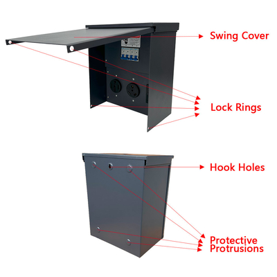 Syntax Temporary Power Outlet Panel Weatherproof RV Pedestal Electrical Breaker With 20A 30A 50 AMP Receptacles