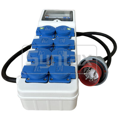 Syntax CT3 16AMP Three Phase Socket Power Splitter Lead IP44 Waterproof With 8 Schuko Sockets 490*142*95mm