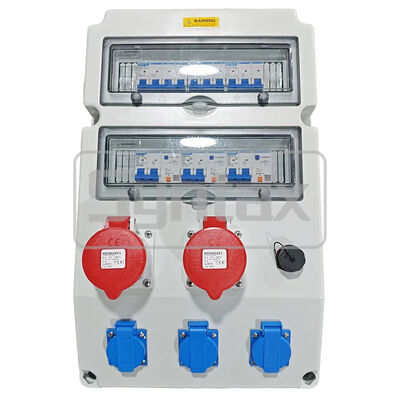 シンタックス CX4 壁掛け配送箱 63AMP IP65 防水メネケスソケットとRJ45 ネットワークインターフェイス付き3相4線